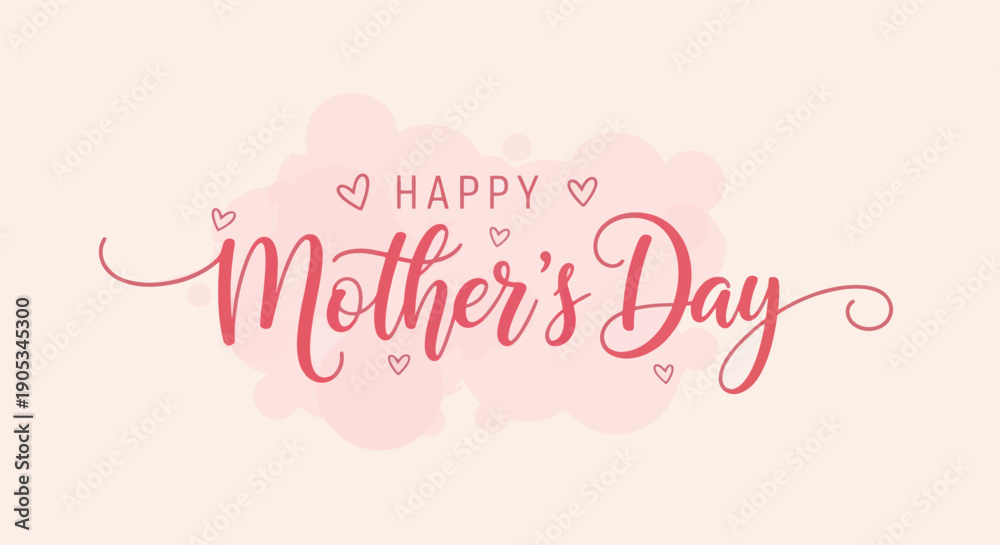Fototapeta premium Elegant hand-lettering illustration displaying a loving 'happy mother's day' greeting in soft pink script on a light background.