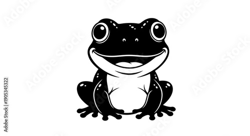 Happy Black Frog Illustration with Big Eyes.