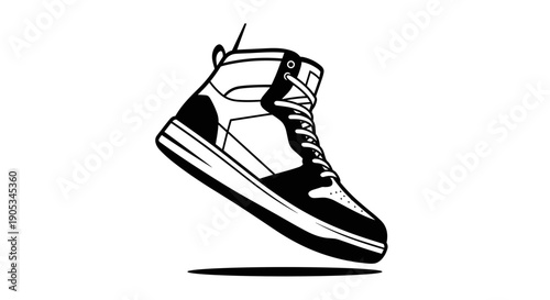High Top Sneaker Illustration Black and White.