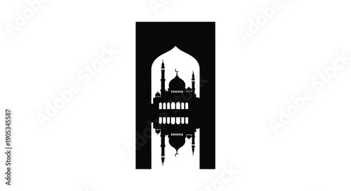 Taj Mahal silhouette in archway with reflection in modern minimalist style
