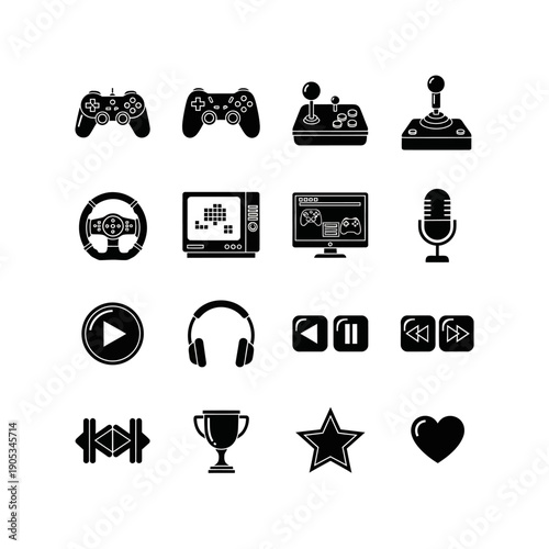 Video Game and Entertainment Icons Set for Digital Media.