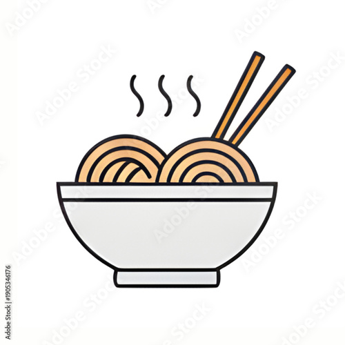 Ramen or noodle bowl illustration with chopsticks and steam