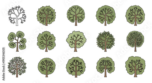 Collection of Stylized Top-Down Tree Illustrations for Architectural and Design Projects