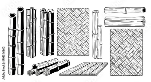Bamboo Texture Set: A collection of various bamboo elements, meticulously detailed to showcase the versatility of bamboo materials for different applications.