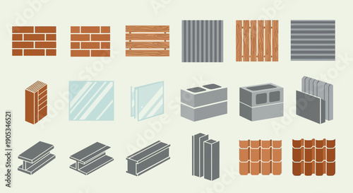 Construction Materials Array: A comprehensive array of construction materials, perfect for illustrating construction processes, architectural designs, and the elements of building.