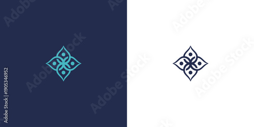 Abstract Floral Motif with Interlocking Elements and Central Dots.