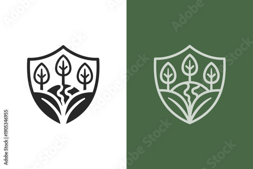 Shield Tree Leaf Logo Icon Design. Abstract Forest Protection Concept Symbol for Agriculture Farm, Landscaping Garden, Eco Environment, and Nature Identity Logo