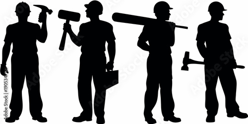 Construction Worker Silhouettes with Tools