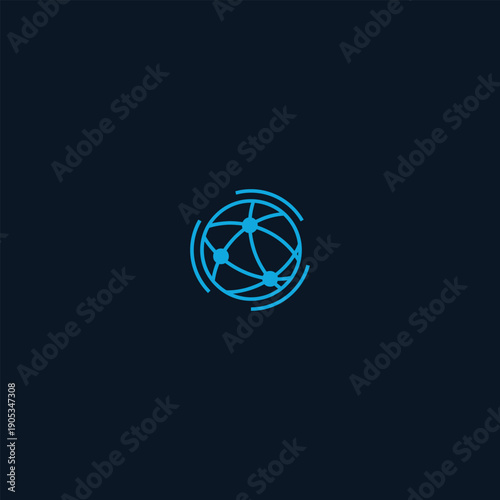 Light Blue Globe Network with Orbitals on Dark Background.