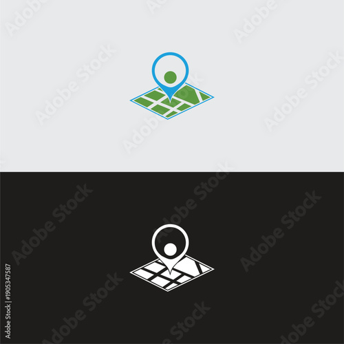 Stylized Map Location Icon with Green Grid and Blue Pinpoint.