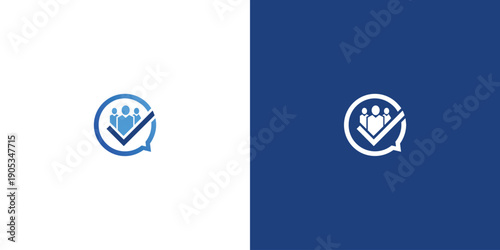 Teamwork Approved People Icon with Check Mark in Speech Bubble.
