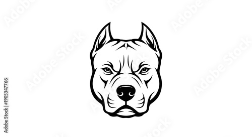 Intense Pitbull Dog Head Illustration Fierce Expression.