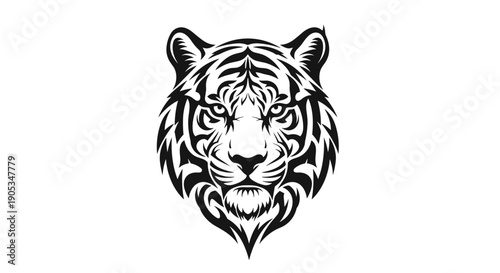 Intense Tiger Face Tribal Tattoo Design Illustration.