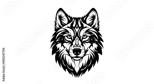 Intense Wolf Head Illustration with Detailed Fur and Fierce Eyes.