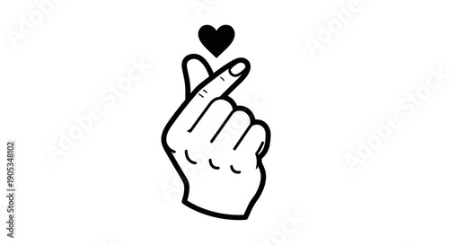 Korean Finger Heart Gesture with Black Heart Symbol.