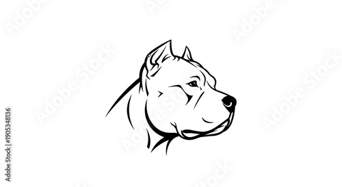 Line Art Portrait of a Powerful Pitbull Dog Head.