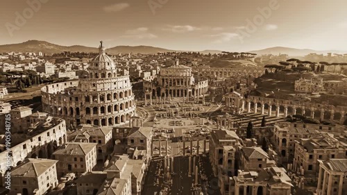 A view of ancient Rome showcasing iconic structures
