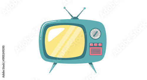 Retro Television Set with Antenna and Controls, Vintage Electronic Device Illustration