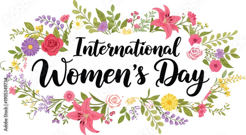 International women's day celebration with floral wreath