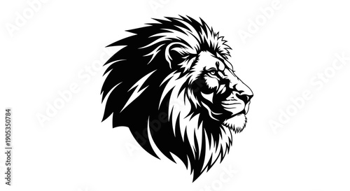 Majestic Lion Head Profile Silhouette Fierce Gaze.