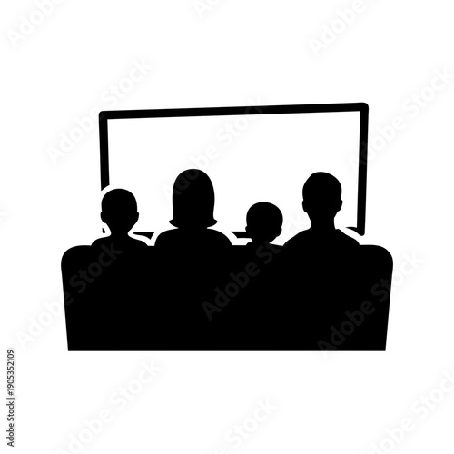 family watching movie together on big screen television at home