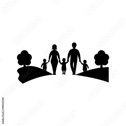 family walking together with two children holding hands of parents