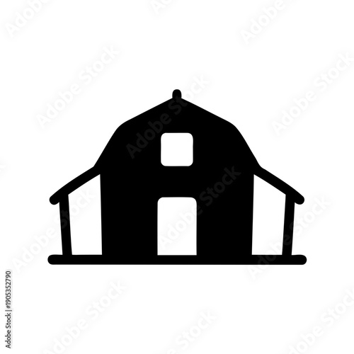 simple black and white graphic of a barn or shed