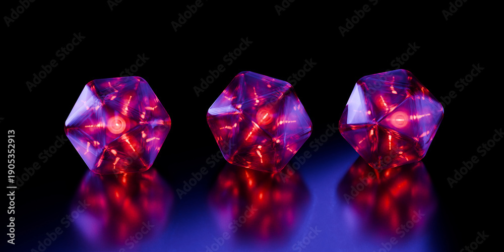 Fototapeta premium Cyber glowing crystals made of dispersion glass and liquid acrylic green violet blue glow on black backdrop cinematic tech background design cover art music visuals 3d rendering