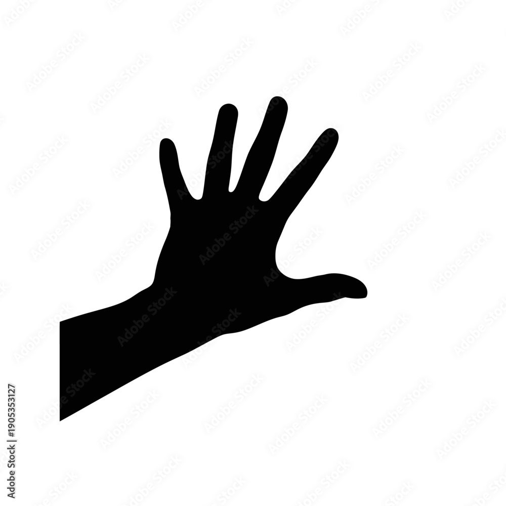 Fototapeta premium Silhouette of an Open Hand Raised, Symbol of Greeting, Welcome, or Stop Gesture