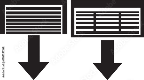 Garage Door Closing Down Arrow Silhouette Vector Icons for Storage, Security, and Access Concepts