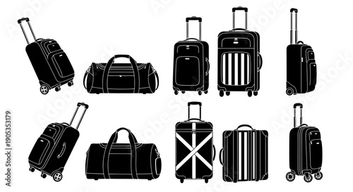 Collection of Various Modern Luggage and Suitcases for Travel, Isolated on White