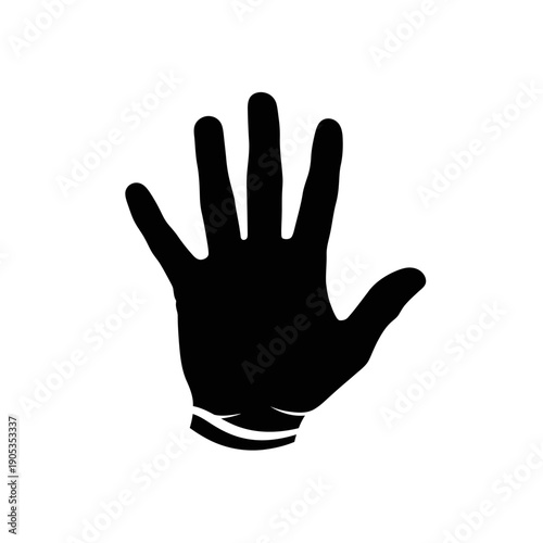 Black Silhouette of a Hand with Five Fingers Raised, Isolated on White