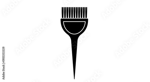 Stylized Black Hair Dye Brush with Bristles and Handle, Isolated on White Background