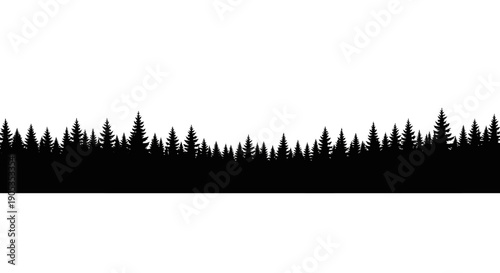 Black Silhouette of a Dense Pine Forest Against a White Background Seamless Pattern