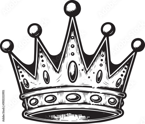 Vector illustration black and white hand drawn sketch of a royal crown with ornate detailing, Royal crown Hand drawn style silhouette set isolated on transparent background