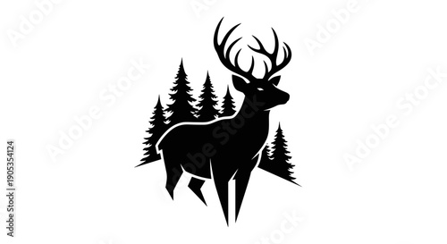 Majestic Stag Silhouette Standing Proudly in Snowy Forest.
