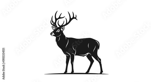 Majestic Stag Silhouette Standing Proudly Isolated White Background.