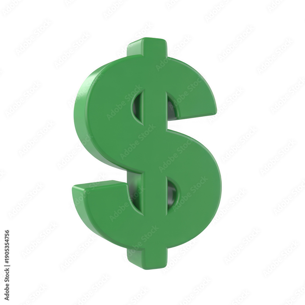 Obraz premium Green 3D dollar sign currency finance isolated on a transparent background