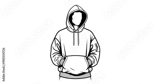 Minimalist illustration of a person wearing a hooded sweatshirt.