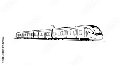 Modern Electric Train Illustration on Tracks.