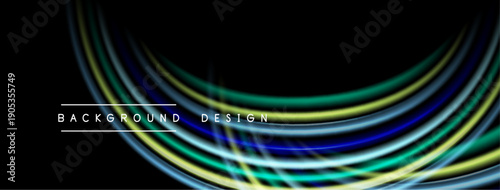 Abstract flowing lines create vibrant curves. Dark background emphasizes colorful light streaks, modern design element.