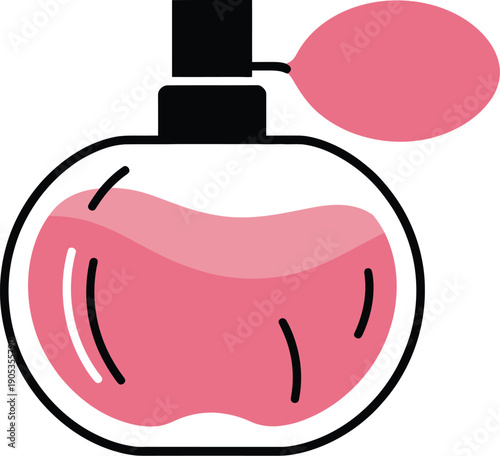 Pink Perfume Bottle with Bulb Atomizer, Vector Illustration