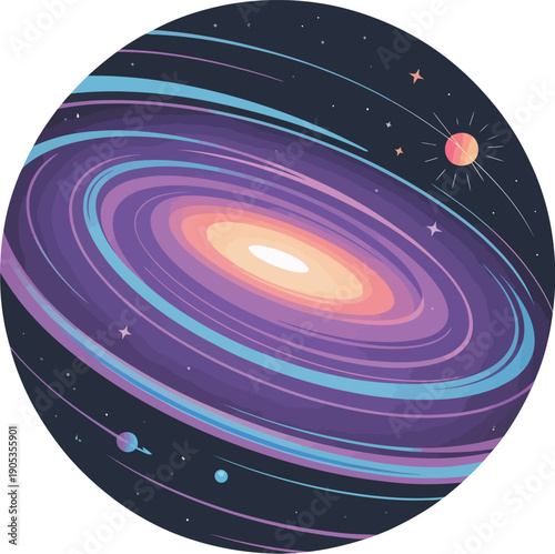 Swirling with Planets and Stars, Cosmic Space Scene, Nebula Illustration, Astronomy