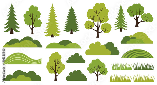 Collection of Greenery, Trees, Bushes, and Grass Elements for Landscape Design