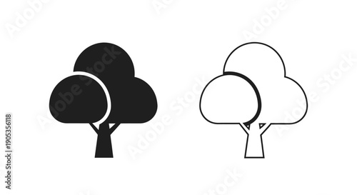Stylized Tree Vector Icons - Black and White Silhouette and Outline Graphics