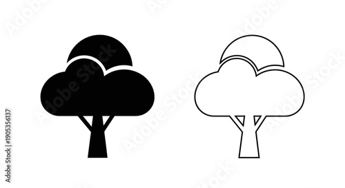 Stylized Black and White Tree Icons Representing Nature and Ecology Concepts