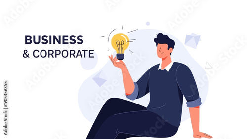 Man Holding Illuminated Light Bulb, Business Idea Concept, Innovation and Creativity
