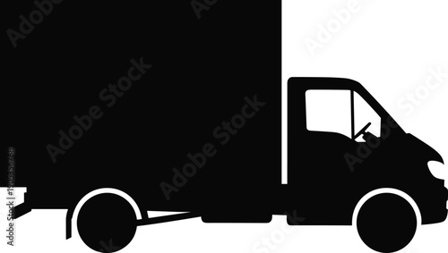 Black silhouette of a delivery truck on white background