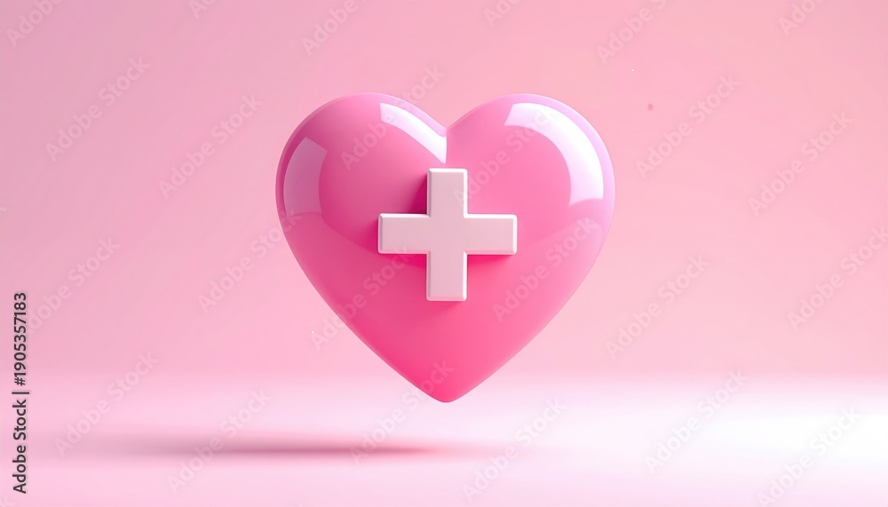Obraz premium Pink Heart with Medical Cross Symbol Floating on Soft Background.