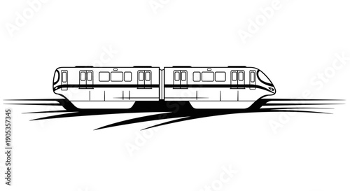 Modern Monorail Train Traveling on Tracks.